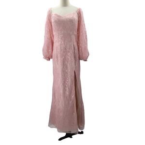 FORMAL PARTY 12 L pink sequin puff sleeve mother of the bride maxi dress NEW R2